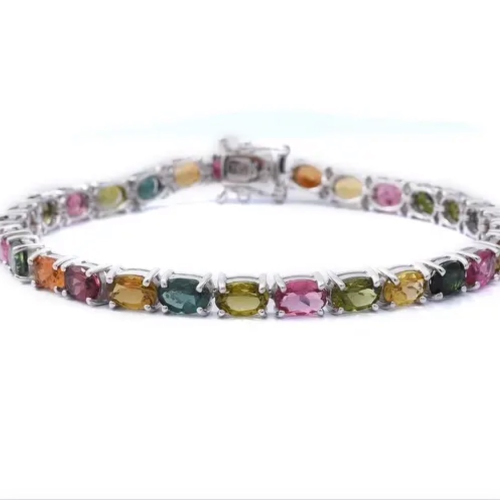 925 Sterling Silver Tourmaline Tennis Bracelet Jewelry Gift Ct 13.1 Bracelet 6.5